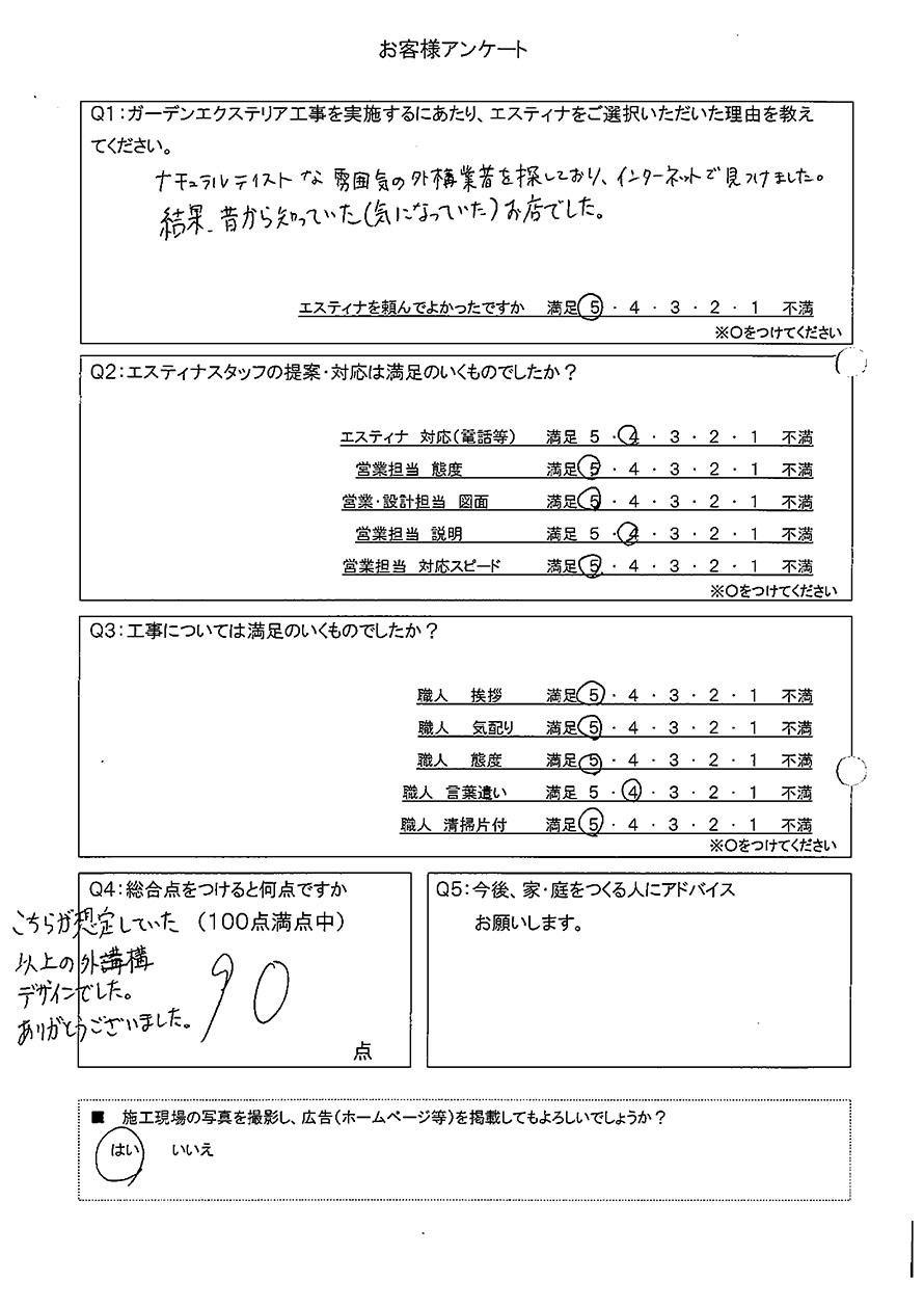 ナチュラルテイストな雰囲気の外構業者を探していました