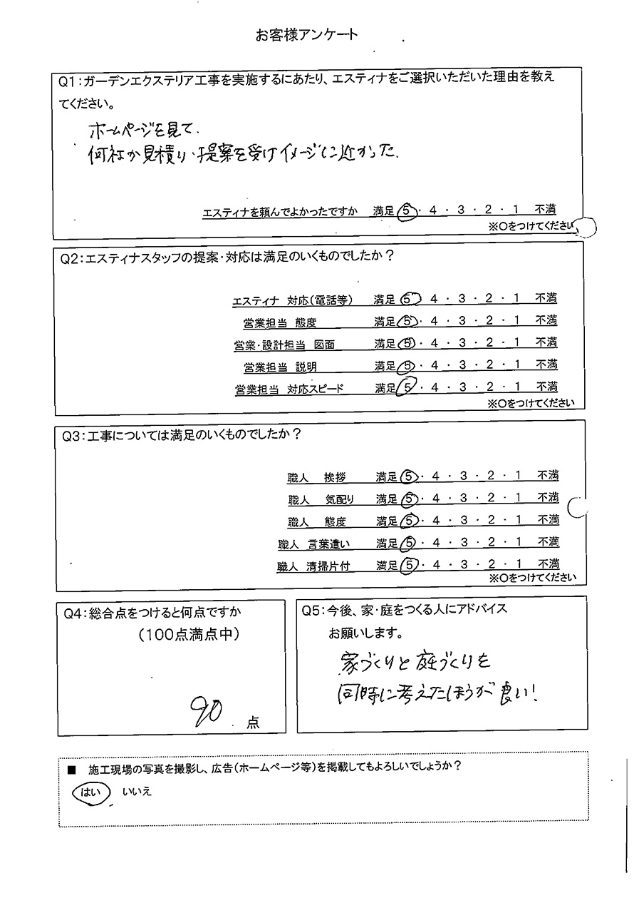 何社かお庭の見積り・提案を受けイメージに近かったです